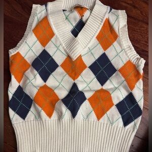 Tommy Hilfiger Cream Argyle Knit Vest with Navy & Orange Diamonds